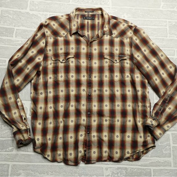 Lucky Brand Pearl Snap Shirt Adult XL Buffalo Plaid Southwest Button Up Western - Picture 1 of 6